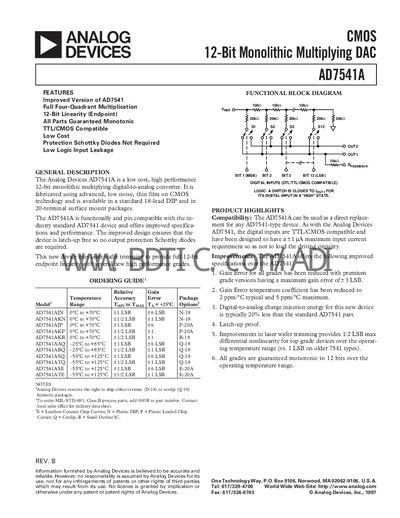 Analog Devices AD7541A Datasheet - cover page
