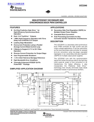Texas Instruments UCC2540 Datasheet - cover page