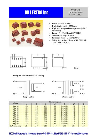 DB Lectro Standard Encapsulated Transformer Datasheet - cover page