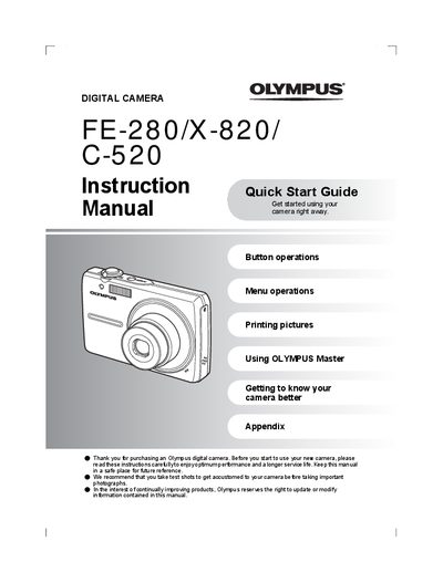Olympus FE-280/X-820/C-520 Digital Camera Instruction Quick Start Guide Manual Seta - cover page