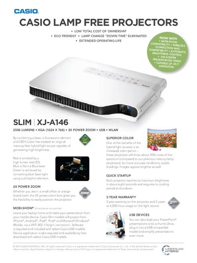 Casio XJ-A146 Lamp-Free Projector Manual - cover page