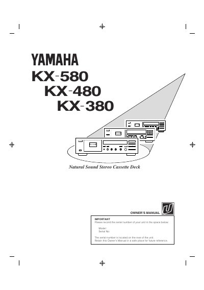 Yamaha KX-580/480/380 Stereo Cassette Deck Owner's Manual - cover page
