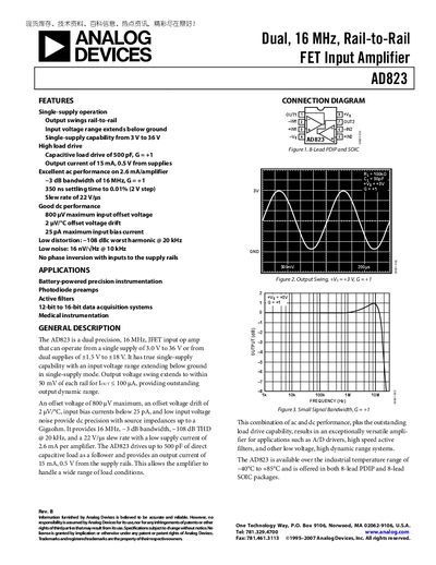 Analog Devices AD823 Datasheet - cover page