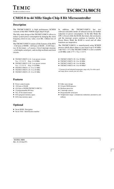 TEMIC TSC80C31/80C51 Datasheet Handbook - cover page