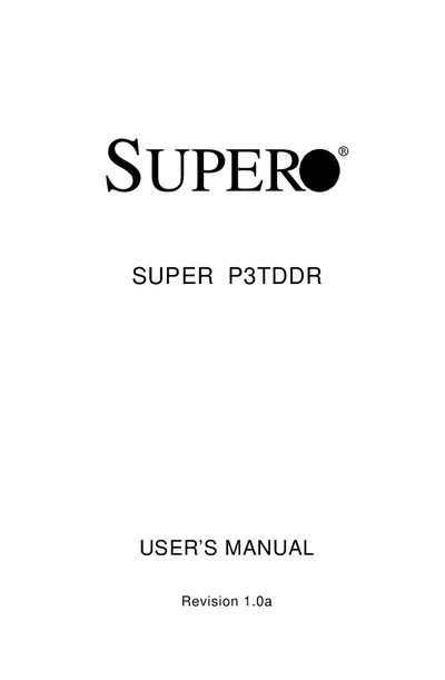 Supermicro P3TDDR Motherboard User Manual - cover page