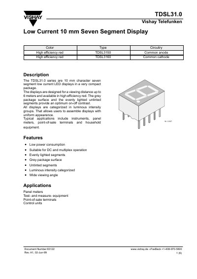 Vishay TDSL31.0 Seven Segment Display Datasheet - cover page