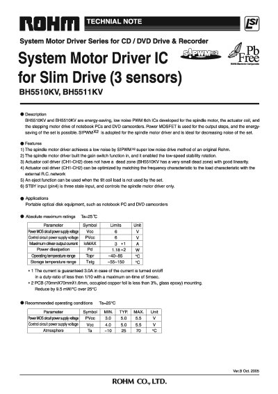 ROHM BH5511KV Motor Driver IC Datasheet - cover page