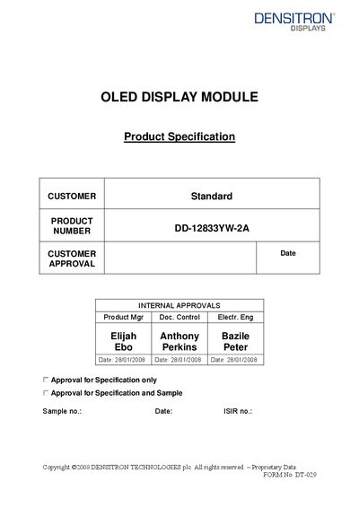 DENSITRON 240 X 320 GRAPHICS LCD MODULE - cover page