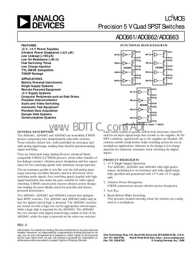 Analog Devices ADG661/ADG662/ADG663 Datasheet - cover page