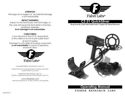 Fisher CZ-21 QuickSilver Metal Detector Operating Manual - cover page