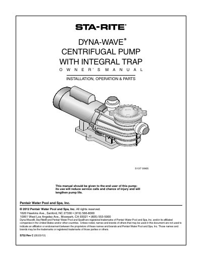 Sta-Rite MPRA Series Centrifugal Pump Owner's Manual - cover page