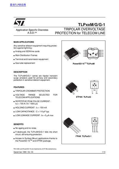 STMicroelectronics TLPxxM/G/G-1 User Manual - cover page