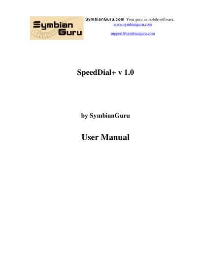 SymbianGuru SpeedDial+ v 1.0 User Manual - cover page