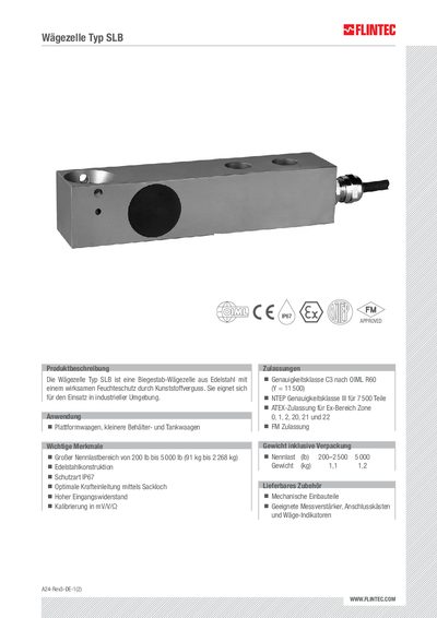 FLINTEC SLB Weighing Cell Datasheet - cover page