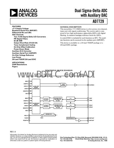 Analog Devices AD7729 Dual Sigma-Delta ADC with Auxiliary DAC Handbook - cover page