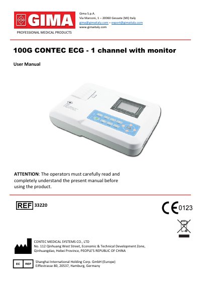 Contec ECG100G 1-Channel ECG Monitor User Manual - cover page