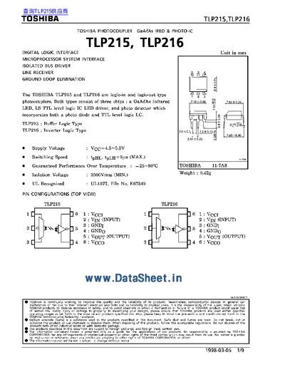 Toshiba TLP215/TLP216 Photocoupler Datasheet
