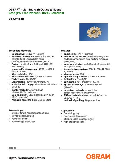 OSRAM LE CW E2B LED Datasheet - cover page