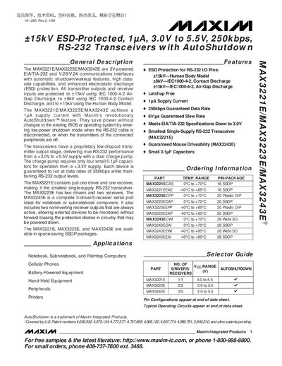 Maxim MAX3221E/MAX3223E/MAX3243E Datasheet - cover page