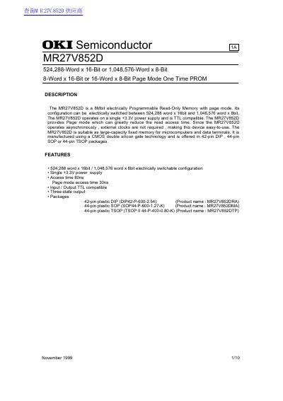OKI MR27V852D 8Mbit PROM Datasheet - cover page