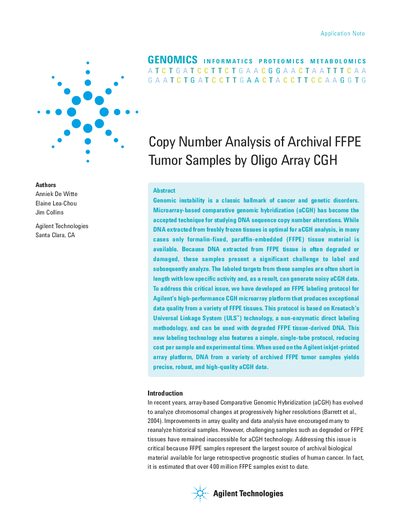 Agilent Copy Number Analysis of Archival FFPE Tumor Samples by Oligo Array CGH - cover page