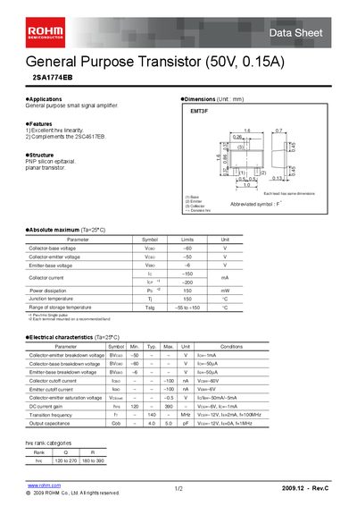 ROHM 2SA1774EB General Purpose Transistor Datasheet - cover page