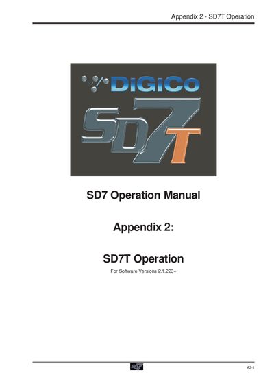 DiGiCo SD7T Operation Manual Appendix 2 - cover page