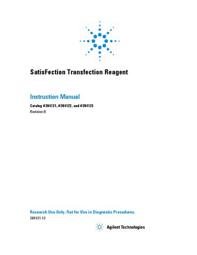 Agilent SatisFection Transfection Reagent Instruction Manual - cover page