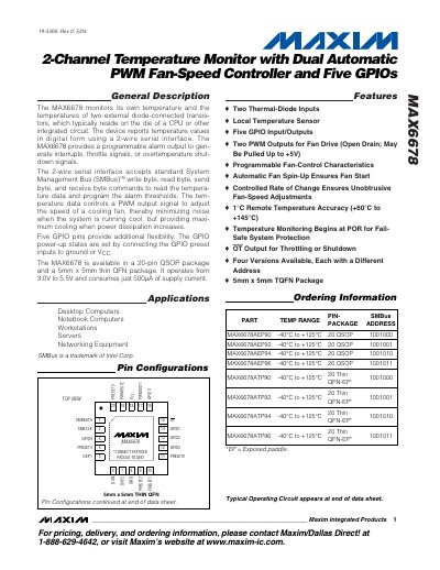 Maxim MAX6678 2‑Channel Temperature Monitor Datasheet