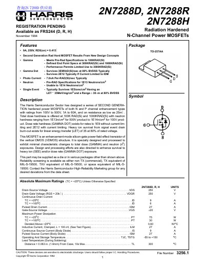HARRIS Semiconductor 2N7288D 2N7288R 2N7288H handbook - cover page