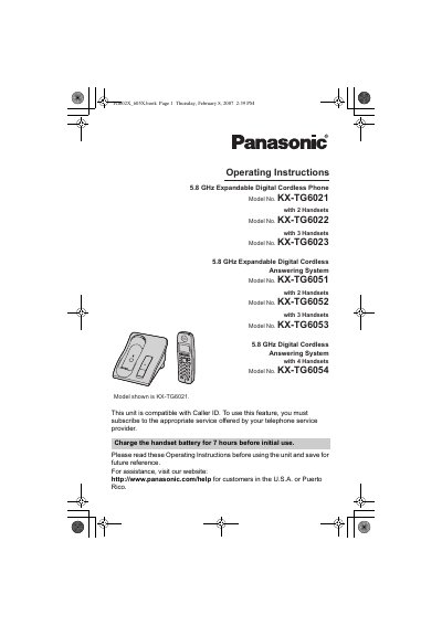 Panasonic KX-TG6021/KX-TG6022/KX-TG6023/KX-TG6051/KX-TG6052/KX-TG6053/KX-TG6054 Manual
