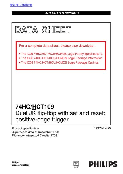 Philips 74HC/HCT109 Dual JK Flip-Flop Datasheet - cover page