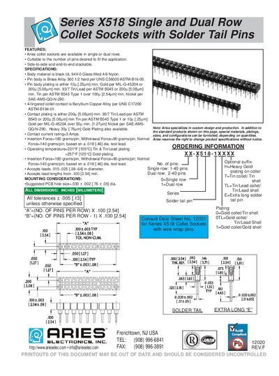 Aries Series X518 Collet Sockets Datasheet - cover page
