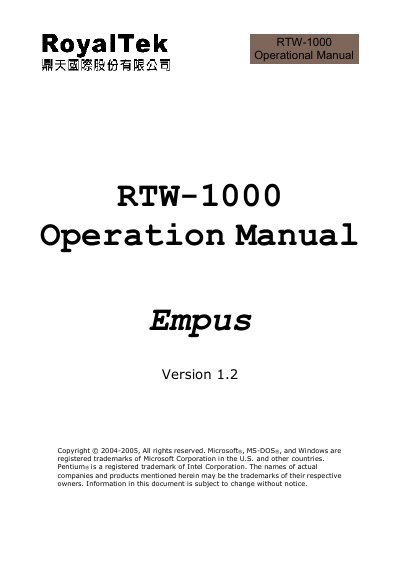 Empus RTW-1000 Pocket PC Operational Manual - cover page