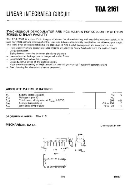 TDA 2161 Datasheet - cover page