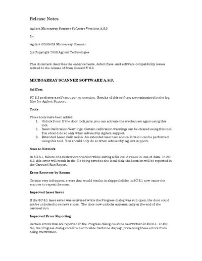 Agilent Microarray Scanner Software A.8.3 Release Notes