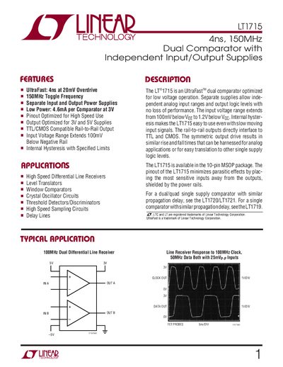 Linear Technology LT1715 Dual Comparator Datasheet - cover page