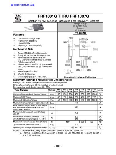 TSC FRF1001G THRU FRF1007G Glass Passivated Fast Recovery Rectifiers Datasheet - cover page