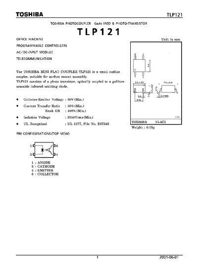 Toshiba TLP121 Datasheet - cover page