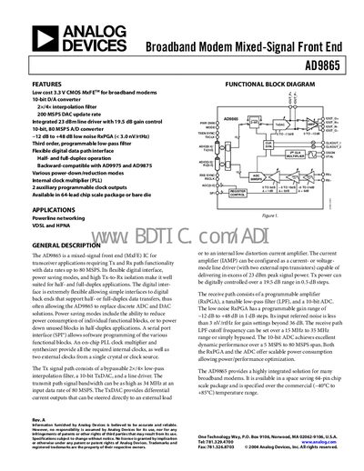 Analog Devices AD9865 Datasheet - cover page