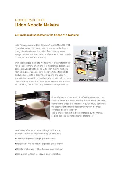 Yamato S-1284 Udon Noodle Maker Product Leaflet - cover page