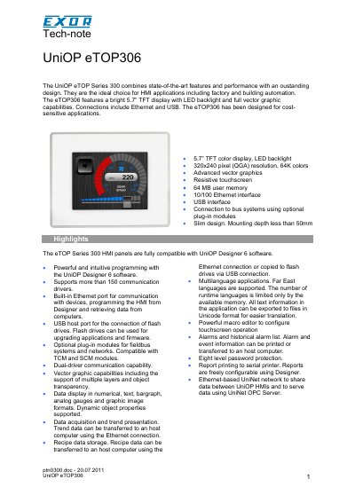 UniOP eTOP306 HMI Tech-Note - cover page