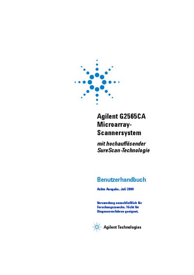 Agilent G2565CA Microarray Scanner System User Manual - cover page