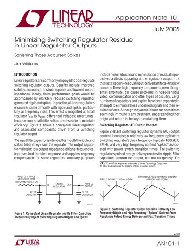 Linear Technology AN101-1 Application Note Minimizing Switching Regulator Residue in Linear Regulator Outputs - cover page