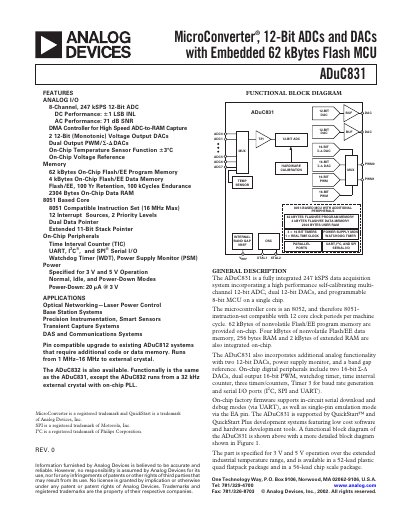 Analog Devices ADuC831 Datasheet - cover page