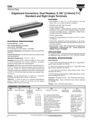 Vishay EB4 Edgeboard Connectors Datasheet - cover page