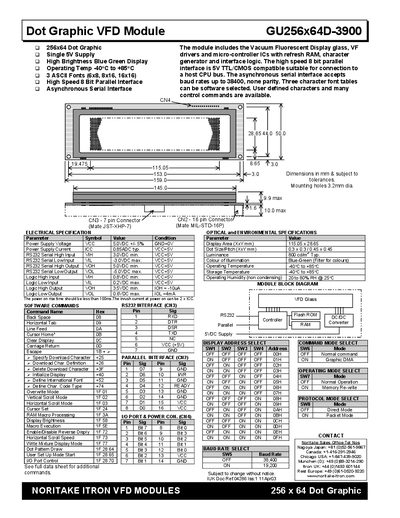 Noritake Itron GU256x64D-3900 Dot Graphic VFD Module Datasheet - cover page