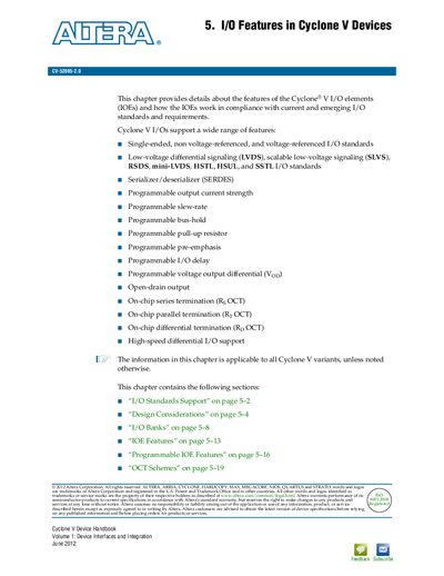 Altera Cyclone V Device Handbook I/O Features Manual - cover page