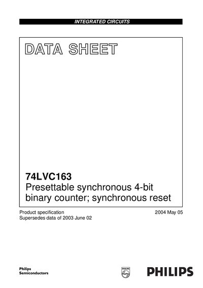 Philips 74LVC163 Datasheet - cover page