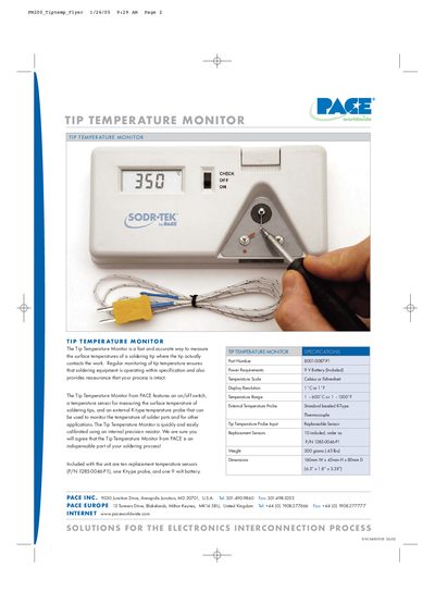 PACE Tip Temperature Monitor Product Leaflet - cover page